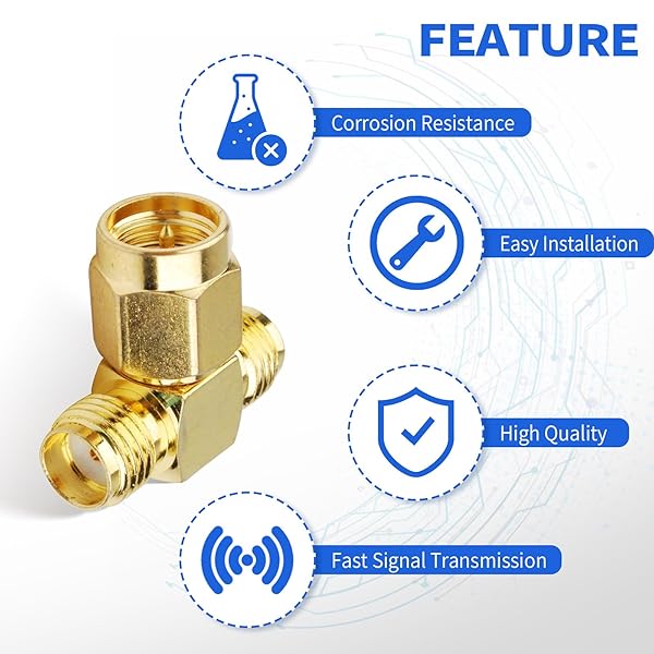 Superbat SUPERBAT SMA Adapter Splitter 2-Way SMA Male to Dual Female Antenna Converter Pack of 3 for Enhanced Signal Performance - View 6 of 7