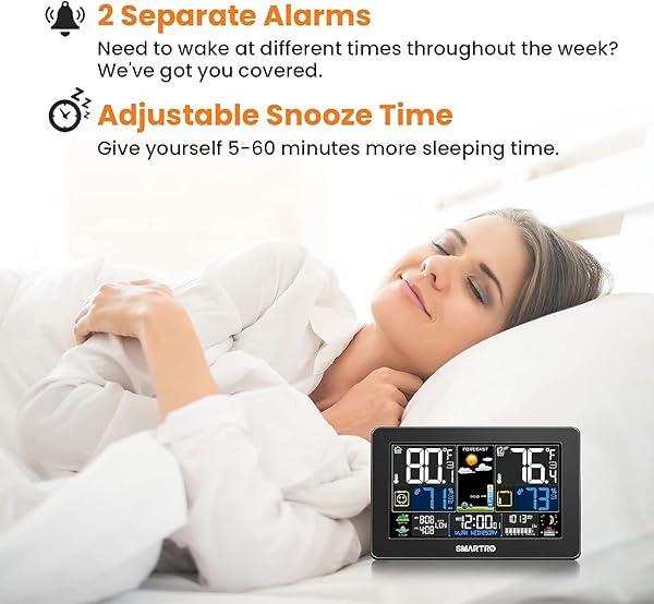 SMARTRO SMARTRO Wireless Weather Station: Indoor/Outdoor Thermometer with Color Display, Barometer, Humidity Monitor & Moon Phase - View 6 of 10