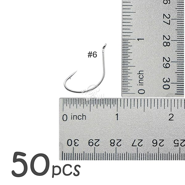 Fish WOW! 50pcs Size 6 Sharp 2X Kahle Hooks Nickel Wide Gap for Freshwater and Saltwater Fishing - View 6 of 7