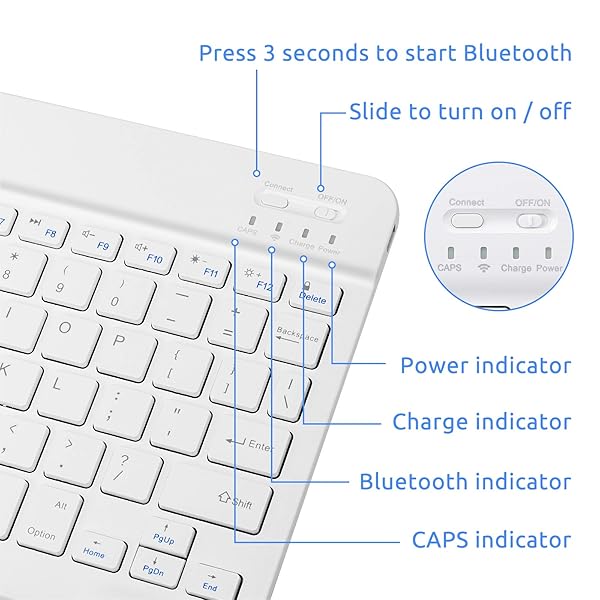 EDIVIA Universal Slim Portable Bluetooth Keyboard for Samsung Tablet Compatible with Galaxy Tab and Other Android Devices White - View 4 of 7