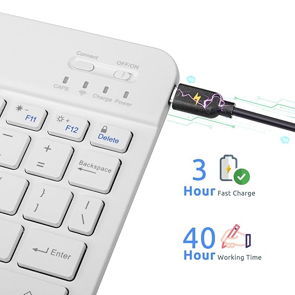 EDIVIA Universal Slim Portable Bluetooth Keyboard for Samsung Tablet Compatible with Galaxy Tab and Other Android Devices White - View 5 of 7