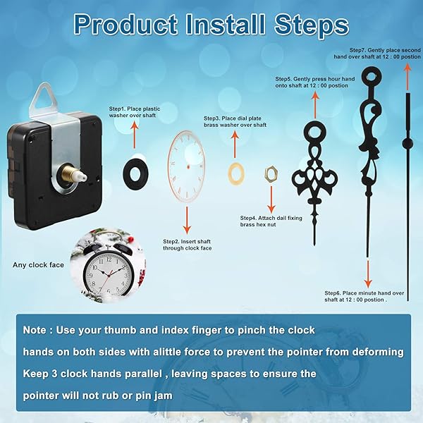 Outus High Torque Quartz Clock Movement Mechanism 6 Pieces with 6 Pairs Clock Hands Battery Operated DIY Long Shaft Repair Parts Motor Kits - View 4 of 8