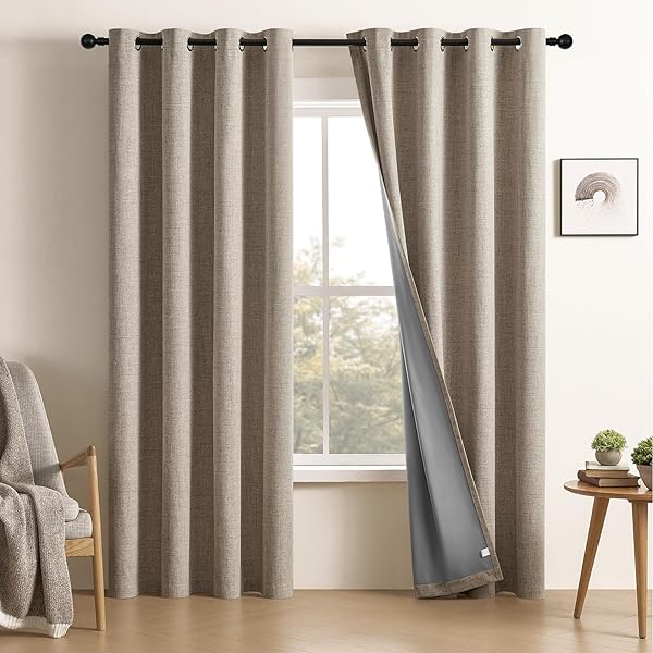 CUCRAF CUCRAF Full Blackout Curtains - Energy Efficient 100% Sun Blocking Thermal Drapes for Bedroom & Living Room (Light Khaki, 52x63)