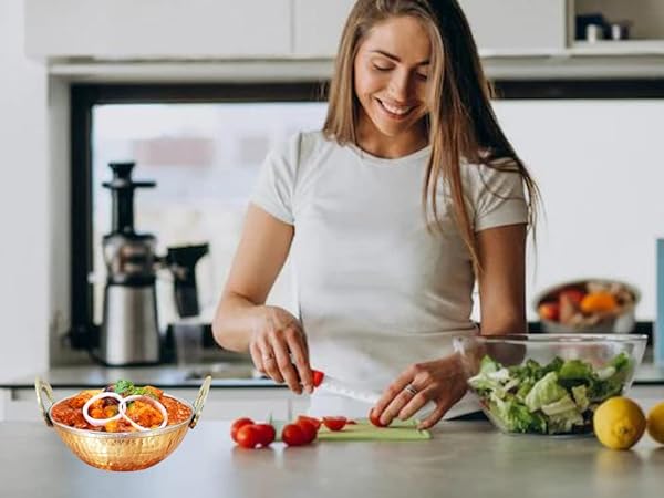 Billion Deals Billion Deals Set of 2 Indian Copper Serveware Karahi Vegetable Dinner Bowl with Handle 13 Cm for Authentic Indian Cuisine - View 8 of 10