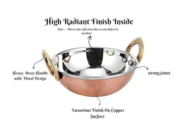 Billion Deals Billion Deals Set of 2 Indian Copper Serveware Karahi Vegetable Dinner Bowl with Handle 13 Cm for Authentic Indian Cuisine - View 9 of 10