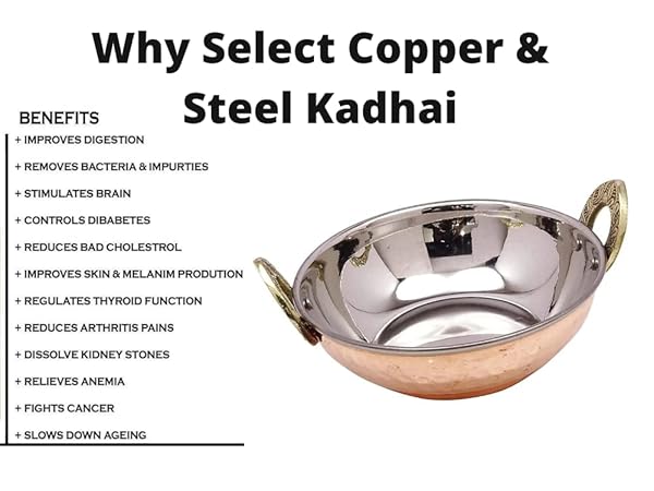 Billion Deals Billion Deals Set of 2 Indian Copper Serveware Karahi Vegetable Dinner Bowl with Handle 13 Cm for Authentic Indian Cuisine - View 10 of 10