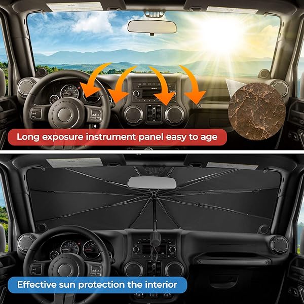 JOYTUTUS Windshield Shade Umbrella for Wrangler JK JKU Custom-fit Sun Visor Protector Foldable Car Umbrella Keeps Your Vehicle Cool 2007-2018 - View 4 of 8