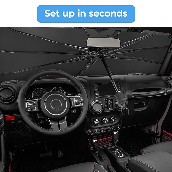 JOYTUTUS Windshield Shade Umbrella for Wrangler JK JKU Custom-fit Sun Visor Protector Foldable Car Umbrella Keeps Your Vehicle Cool 2007-2018 - View 6 of 8