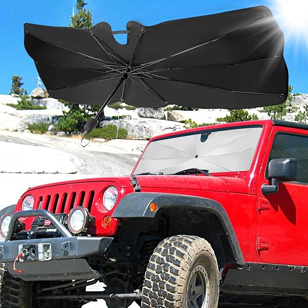 JOYTUTUS Windshield Shade Umbrella for Wrangler JK JKU Custom-fit Sun Visor Protector Foldable Car Umbrella Keeps Your Vehicle Cool 2007-2018 - View 7 of 8
