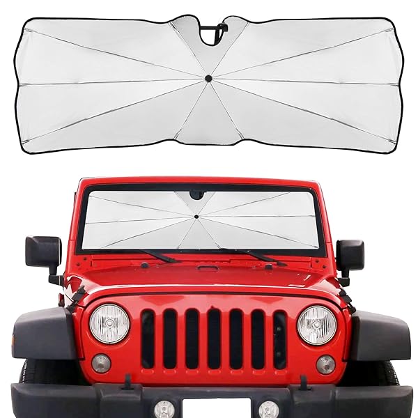 Windshield Shade Umbrella for Wrangler JK JKU Custom-fit Sun Visor Protector Foldable Car Umbrella Keeps Your Vehicle Cool 2007-2018