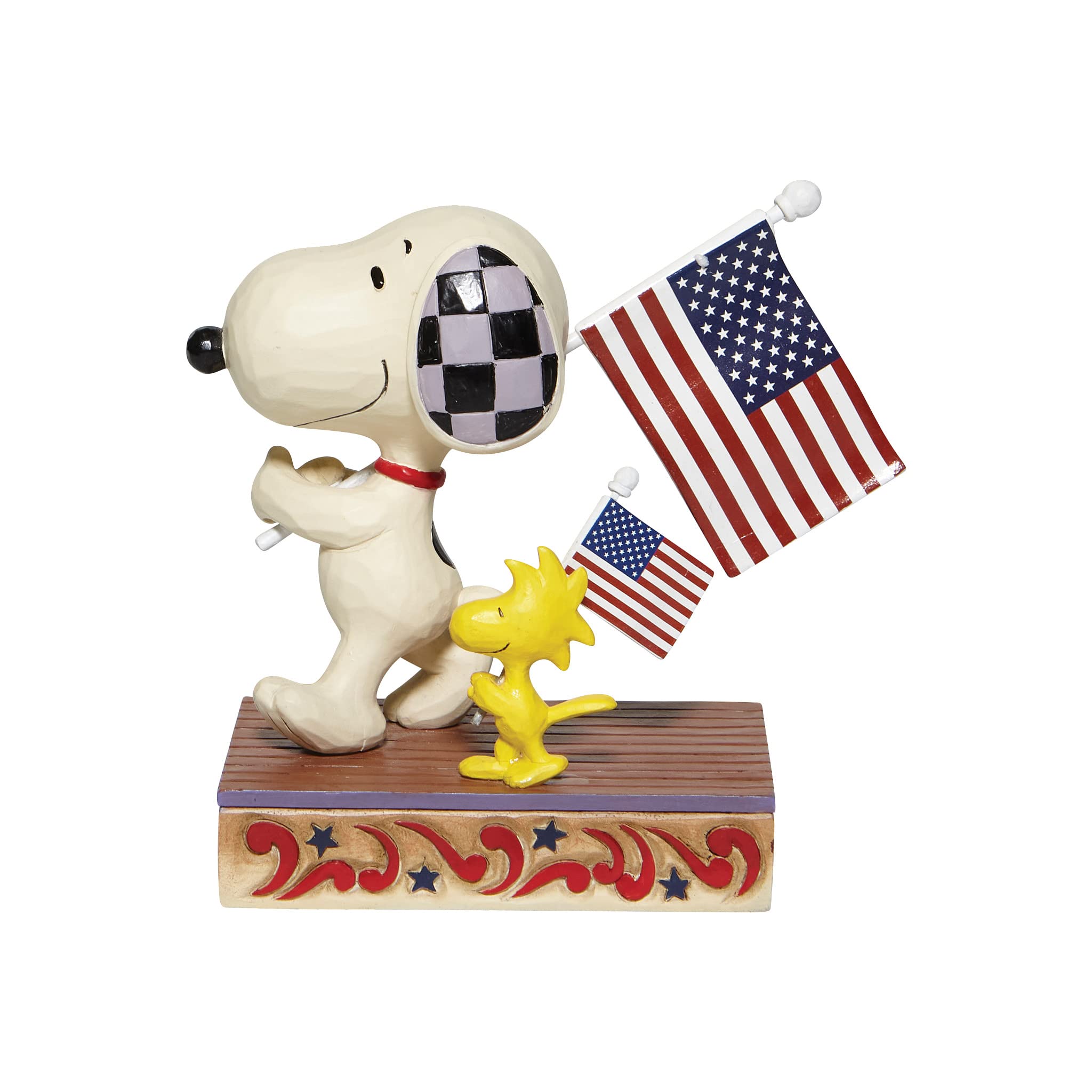 "Enesco Peanuts Jim Shore Snoopy & Woodstock Figurine - 4.75" American Flags Collectible"