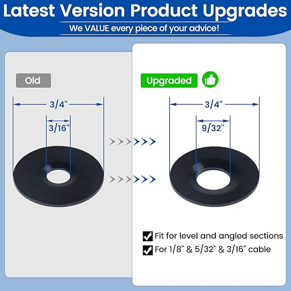 Muzata Muzata 40 Pack Black Cable Railing Adhesive Sleeves for Wire Rope T316 Stainless Steel Grommet Protector Hardware Kit for Wood Metal Posts - View 5 of 8