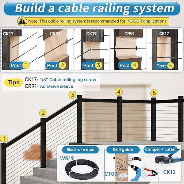 Muzata Muzata 40 Pack Black Cable Railing Adhesive Sleeves for Wire Rope T316 Stainless Steel Grommet Protector Hardware Kit for Wood Metal Posts - View 8 of 8