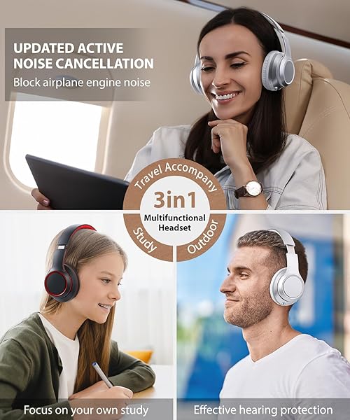 rockpapa Rockpapa E8 Bluetooth Headphones for Kids and Adults Foldable Wired Wireless with Microphone and Travel Case Silver - View 8 of 8