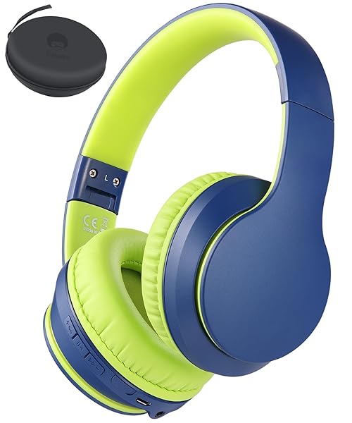 rockpapa Rockpapa E7 Over Ear Bluetooth Headphones with Mic & Travel Case - Foldable Wired/Wireless for Kids & Adults in Blue/Green
