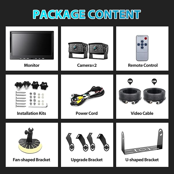 Fookoo Fookoo ? HD Wired Backup Camera System Kit with 10 Inch Dual Split Screen Monitor for Trucks RVs and Semi-Trailers - View 9 of 11