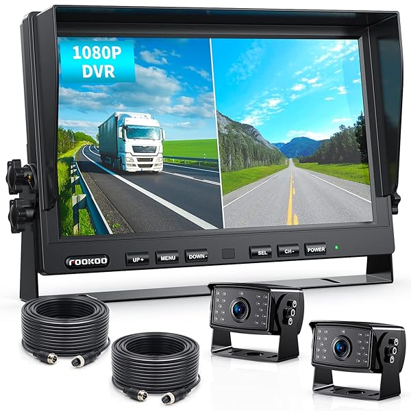 Fookoo Fookoo ? HD Wired Backup Camera System Kit with 10 Inch Dual Split Screen Monitor for Trucks RVs and Semi-Trailers - View 2 of 11
