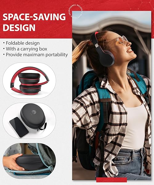 rockpapa Rockpapa E7 Over Ear Wireless Bluetooth Headphones with Mic - Foldable, Travel Case Included, Perfect for Kids & Adults - View 6 of 9