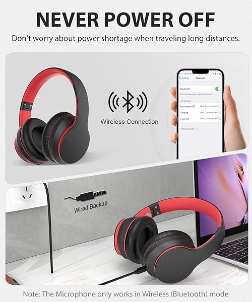 rockpapa Rockpapa E7 Over Ear Wireless Bluetooth Headphones with Mic - Foldable, Travel Case Included, Perfect for Kids & Adults - View 8 of 9