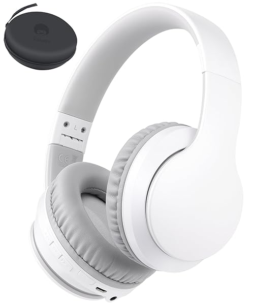 rockpapa rockpapa E7 Over Ear Wireless Bluetooth Headphones with Mic Include Travel Case, Foldable Wired/Wireless Headphones with Microphone for Kids Childrens Boys Girls Teen Youth Adult White Grey