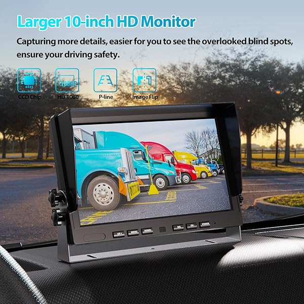 Fookoo Fookoo ? 10 Inch 1080P Wired Backup Camera System with Dual Split Screen Monitor and Waterproof Rear View Camera for Truck Trailer RV - View 3 of 9