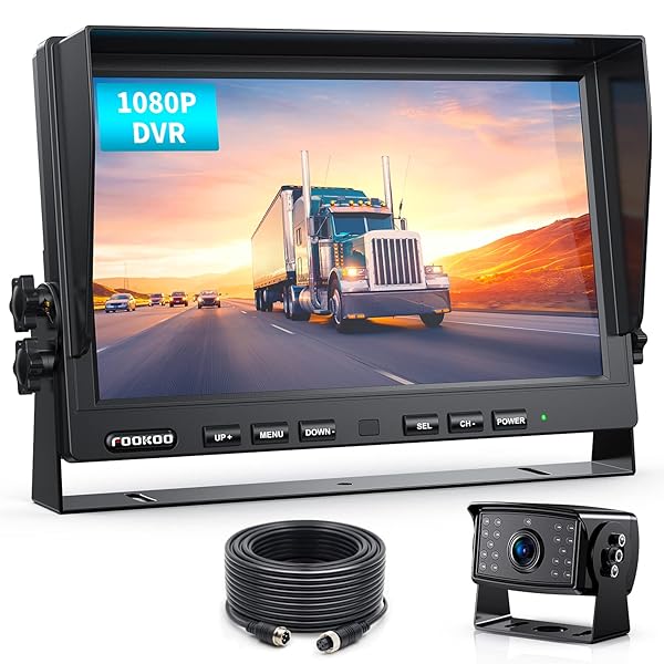 Fookoo Fookoo ? 10 Inch 1080P Wired Backup Camera System with Dual Split Screen Monitor and Waterproof Rear View Camera for Truck Trailer RV