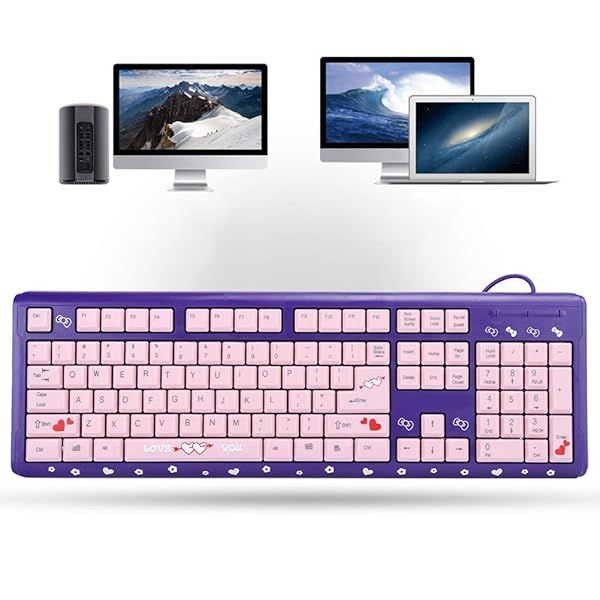 Hilitand Hilitand USB Keyboard 104 Keys Wired Ergonomic Design with Drainage Holes Plug and Play Purple Powder - View 3 of 10