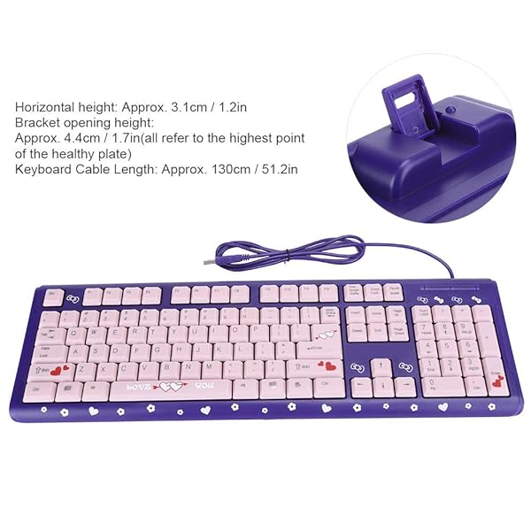 Hilitand Hilitand USB Keyboard 104 Keys Wired Ergonomic Design with Drainage Holes Plug and Play Purple Powder - View 4 of 10