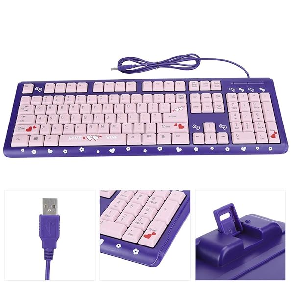 Hilitand Hilitand USB Keyboard 104 Keys Wired Ergonomic Design with Drainage Holes Plug and Play Purple Powder - View 8 of 10