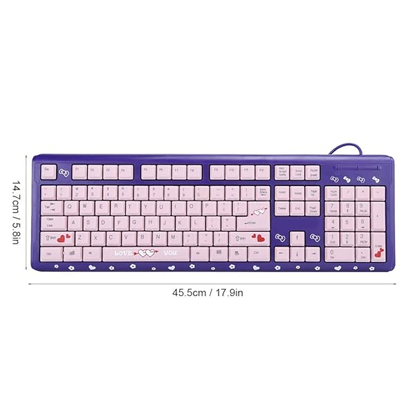 Hilitand Hilitand USB Keyboard 104 Keys Wired Ergonomic Design with Drainage Holes Plug and Play Purple Powder - View 9 of 10