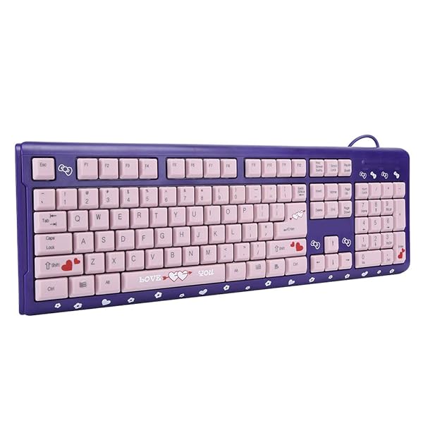 Hilitand Hilitand USB Keyboard 104 Keys Wired Ergonomic Design with Drainage Holes Plug and Play Purple Powder - View 2 of 10