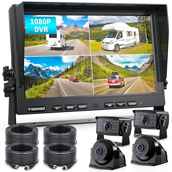 Fookoo Fookoo 10 Inch 1080P Wired Backup Camera System with HD Monitor and Waterproof Cameras for Trucks RVs and Trailers