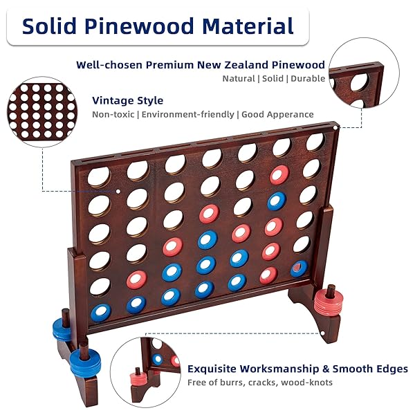 SpeedArmis SpeedArmis Giant Wooden 4 in A Row Game Fun Indoor Outdoor Board Game for Teens with 42 Discs and Carrying Bag - View 3 of 9