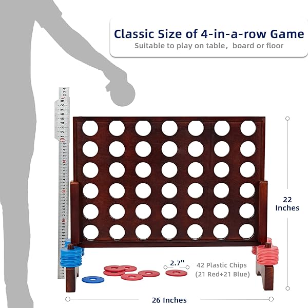 SpeedArmis SpeedArmis Giant Wooden 4 in A Row Game Fun Indoor Outdoor Board Game for Teens with 42 Discs and Carrying Bag - View 4 of 9