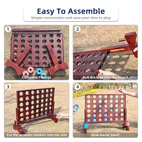 SpeedArmis SpeedArmis Giant Wooden 4 in A Row Game Fun Indoor Outdoor Board Game for Teens with 42 Discs and Carrying Bag - View 5 of 9