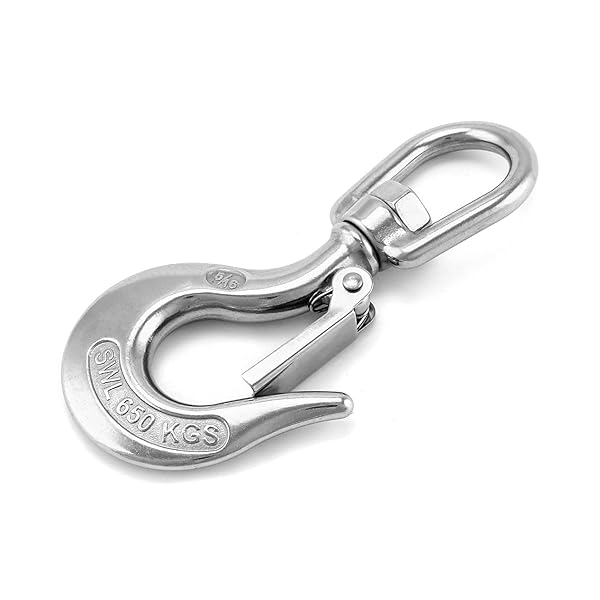 QWORK QWORK Slip Hooks Swivel Lifting Hook 1400lb Stainless Steel Rotatable Clevis Chain Hook with Safety Latch for Hoisting Machinery and Mining Equipment