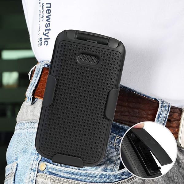 Nakedcellphone Alcatel MyFlip 2 Phone Case with Clip Hard Shell Cover and Rotating Belt Holster Black Model A406DL 2020 - View 5 of 10
