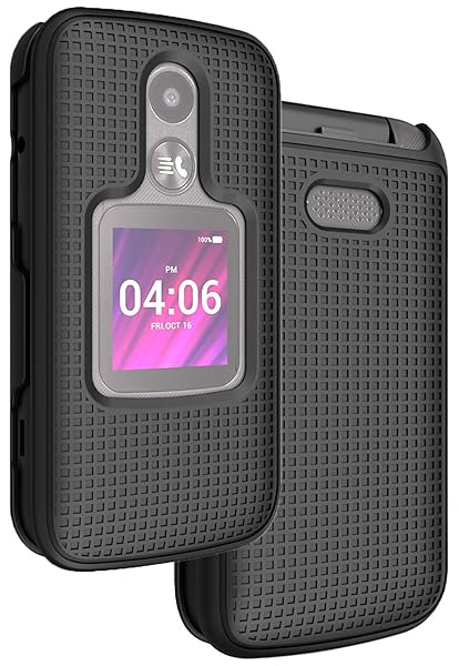 Nakedcellphone Alcatel MyFlip 2 Phone Case with Clip Hard Shell Cover and Rotating Belt Holster Black Model A406DL 2020 - View 6 of 10