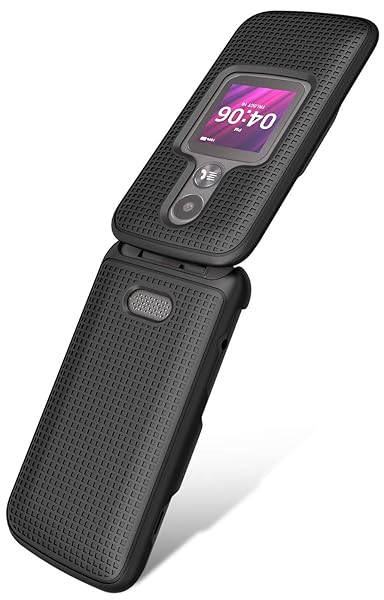 Nakedcellphone Alcatel MyFlip 2 Phone Case with Clip Hard Shell Cover and Rotating Belt Holster Black Model A406DL 2020 - View 9 of 10