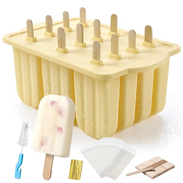 MEETRUE MEETRUE 12 Pieces Silicone Popsicle Molds Easy Release BPA Free Ice Pop Maker with 50 Popsicle Sticks and Cleaning Brush