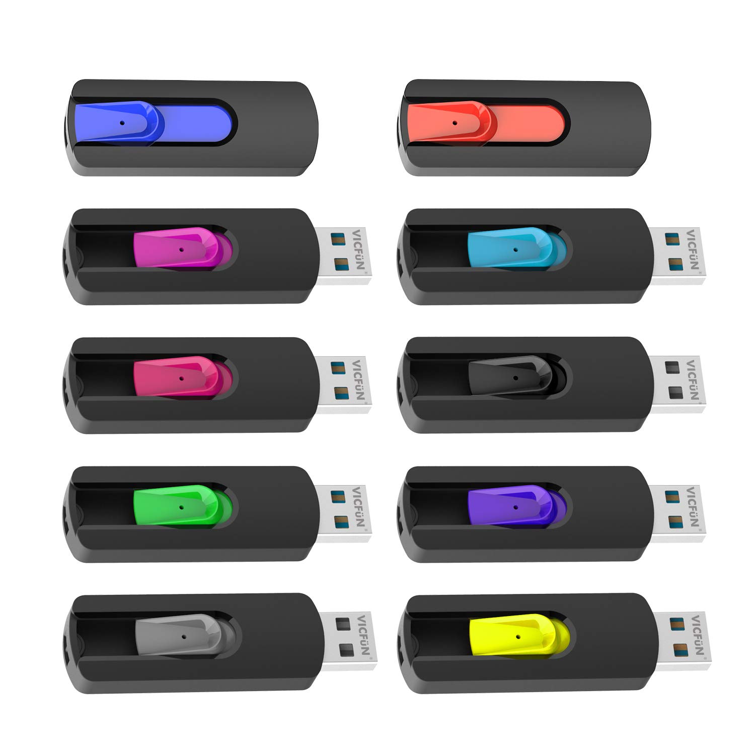 VICFUN 10 Pack 16GB USB Flash Drives Retractable USB Memory Sticks Multi-Color for Easy Storage and Transfer