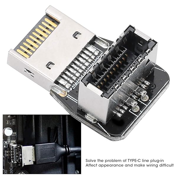 ASHATA Eboxer USB Header Adapter USB 3.1 Front Panel Socket Type E for PC Motherboard 10G 90 Degree Steering Elbow Converter - View 4 of 11