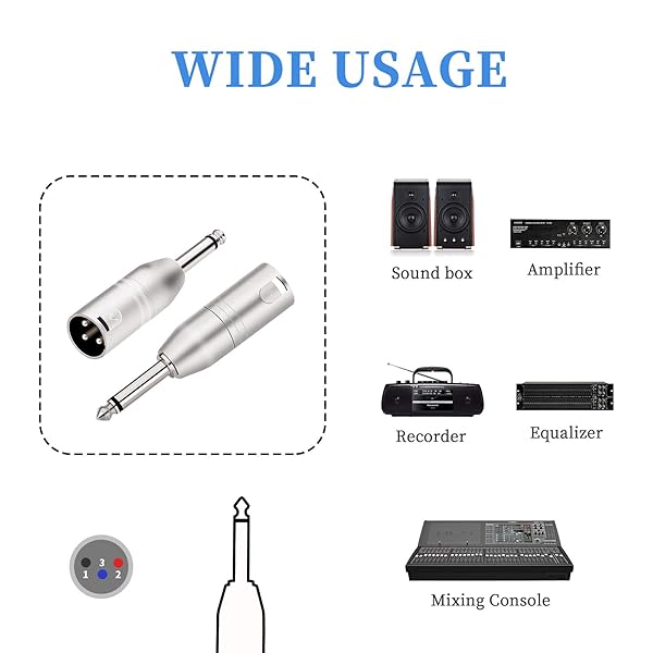 Tisino Tisino 1/4 Inch TS Mono to XLR Adapter 2 Pack Unbalanced Quarter Inch 6.35mm Male to XLR Male Connectors - View 3 of 8