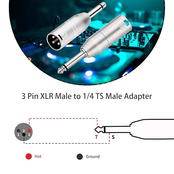 Tisino Tisino 1/4 Inch TS Mono to XLR Adapter 2 Pack Unbalanced Quarter Inch 6.35mm Male to XLR Male Connectors - View 4 of 8