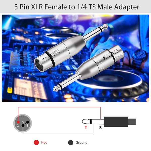Tisino Tisino XLR Female to 1/4 Inch TS Mono Adapter 2 Pack Unbalanced Female XLR to Quarter Inch 6.35mm Male Adapters - View 4 of 8