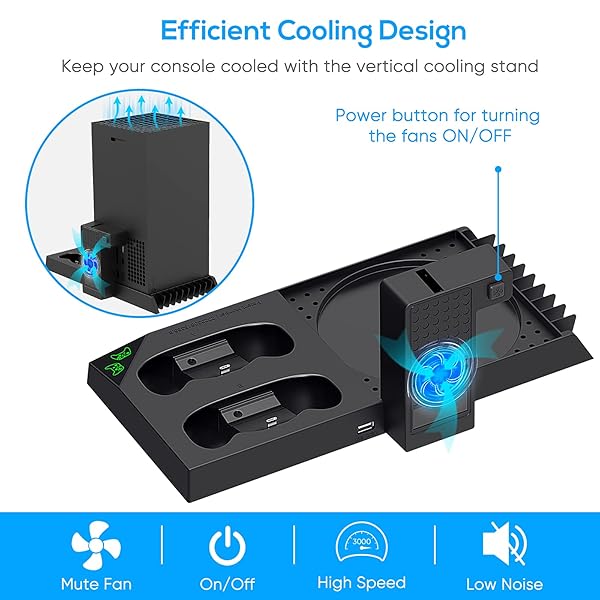 YUANHOT YUANHOT Vertical Cooling Stand and Charging Station for Xbox Series X Console and Controller with Fan Cooling System and Storage Solutions - View 6 of 8