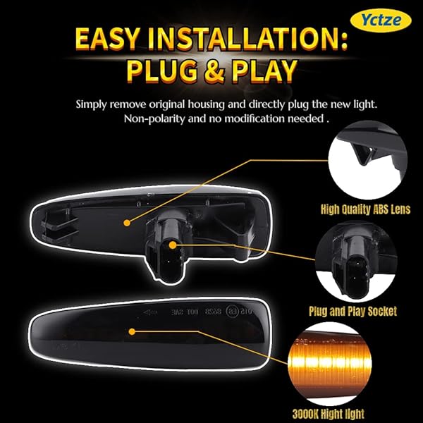 Yctze Yctze Automotive Side Marker Light Assembly 8351A001 for Lancer Evolution Evo X Sequential Turn Signal Lights - View 4 of 10