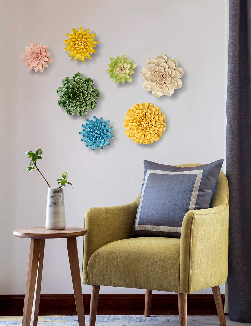 SEINHIJO SEINHIJO 3D Ceramic Flower Wall Decor Modern Art Sculpture Yellow 7.5inch Unique Gift for Home Decoration - View 2 of 9