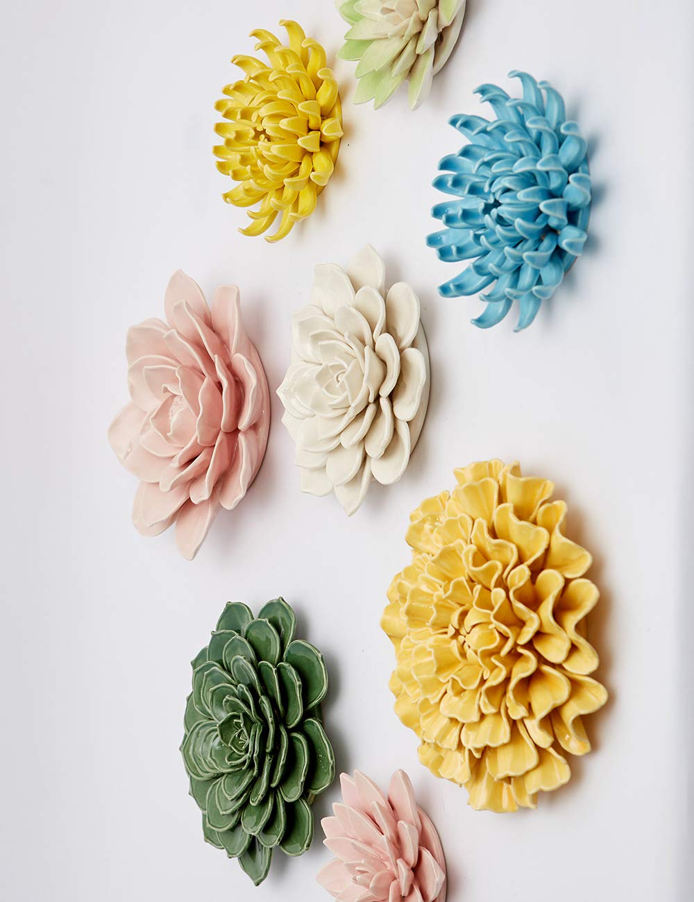 SEINHIJO SEINHIJO 3D Ceramic Flower Wall Decor Modern Art Sculpture Yellow 7.5inch Unique Gift for Home Decoration - View 3 of 9