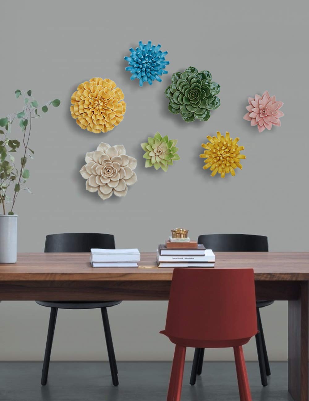 SEINHIJO SEINHIJO 3D Ceramic Flower Wall Decor Modern Art Sculpture Yellow 7.5inch Unique Gift for Home Decoration - View 5 of 9